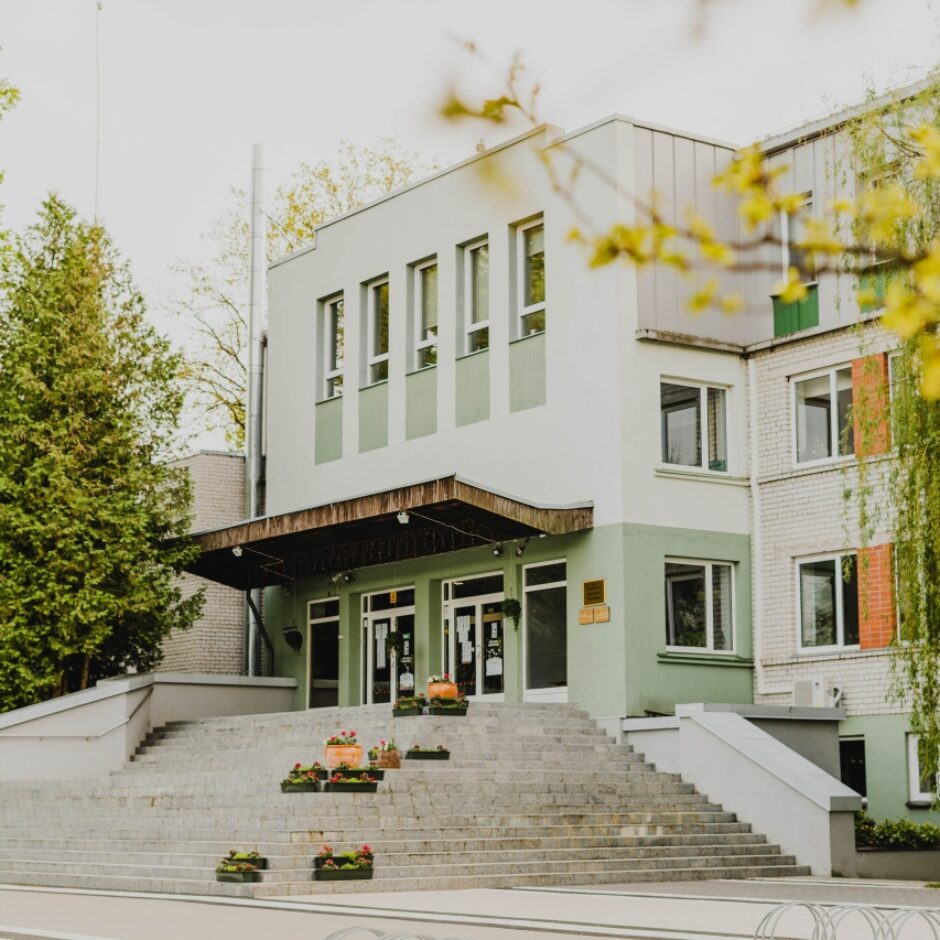 Ozolnieku vidusskolas galvenā ieeja, kāpnes