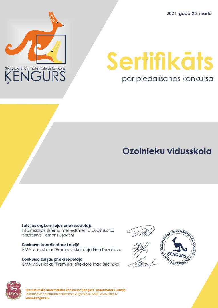 Sertifikāts par dalību konkursā